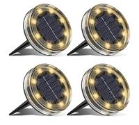 LOTMOS 4 Paquetes Luces Solares LED Exterior Jardin Suelo, 8 LED Impermeable Luz Solar Exterior Jardín, Lamparas Solares Suelo Camino, Terraza, Patio, Césped, Blanco Cálido