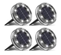 LOTMOS 4 Paquetes Luces Solares LED Exterior Jardin Suelo, 8 LED Impermeable Luz Solar Exterior Jardín, Lamparas Solares Suelo Camino, Terraza, Patio, Césped, Blanco Frío