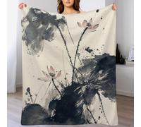 Loto de tinta y montañas Manta cepillo asiático Franela Suave Sofa Cama
