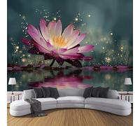 Loto Rosa Papel Pintado Impreso En 3D, 300×210 Cm Pared Papel Pintado, Fantasía Y Elegancia Decoración De Paredes Para Salón Dormitorio Pasillo Comedor, Gris