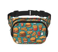 lots of cartoon hamburguesas fritas - Cinturón cuadrado de doble capa - Riñonera con correa ajustable para correr, viajar, senderismo, negro, talla única, negro, talla única, Black, Talla única