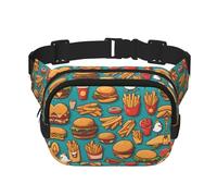 lots of cartoon hamburguesas fritas - Cinturón cuadrado de doble capa - Riñonera unisex para correr, viajar, senderismo, fitness, color negro, talla única, Negro, One Size