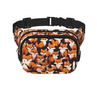 lots of cartoon little foxes - Riñonera cuadrada de doble capa con correa ajustable para actividades al aire libre, color negro, talla única, Black, Talla única