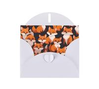 Lots Of Cartoon Little Foxes - Tarjeta horizontal con sobre blanco en forma de corazón y escribe varios saludos navideños