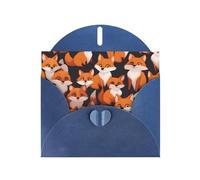 Lots Of Cartoon Little Foxes - Tarjeta horizontal con sobre en forma de corazón azul y escribe varios saludos navideños
