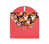 Lots Of Cartoon Little Foxes - Tarjeta horizontal con sobre en forma de corazón rojo y escribe varios saludos navideños