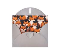 Lots Of Cartoon Little Foxes - Tarjeta horizontal con sobre gris en forma de corazón y escribe varios saludos navideños