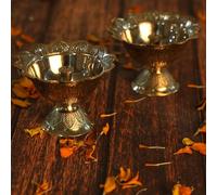 Lotus Akand Diya de latón hecho a mano, lámpara tradicional india festiva Diwali Pooja y decoración del templo del hogar, lámpara de aceite dorada grabada, perfecta para Acción de Gracias, paquete de
