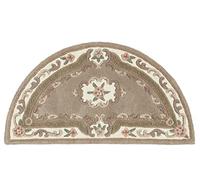 Lotus - Alfombra tradicional Aubusson de lana gruesa y gruesa con diseño floral a mano, color beige, media luna, 67 x 127 cm