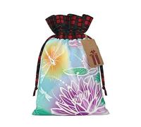 Lotus and Dragonfly - 1 bolsa con cordón, 4.7 x 6.9 pulgadas, para regalos, viajes y uso diario con etiquetas de regalo Kraft