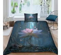 Lotus Blossoms Juego De Cama 3 Piezas,3D Impresión Waterfall Branches Butterflies,Microfibra Funda Nórdica Funda De Almohada para Niñas Y Niños Single（135x200cm）