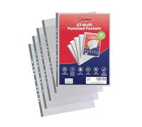 Lotus Bolsillos perforados de alta calidad A3, carteras de polietileno transparente de 90 micras, fundas protectoras de hojas transparentes y resistentes para documentos, presentaciones y