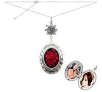 Lotus Charm Necklace Antique Decor Cameo Pendant 2 Chains Velvet Pouch for Gift (Mini Rose Locket)