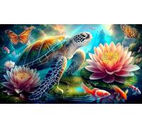 Lotus-Estanque-Tortuga Puzzles Imposible,desafío for Adults Juego Educativo 1000 Piezas Obra de Arte de Juego de para Adultos y Niños Mayores de 12 años 38x52cm/1000pcs