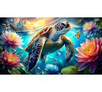 Lotus-Estanque-Tortuga Puzzles Imposible,desafío for Adults Juego Educativo 1000 Piezas Obra de Arte de Juego de para Adultos, Regalos a Partir de 14 Años 38x52cm/1000pcs