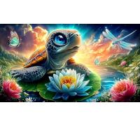 Lotus-Estanque-Tortuga Rompecabezas Imposible,desafío for Adults Entretenimiento Creativo 1000 Piezas Obra de Arte de Juego de para Adultos y niños 75x50cm/1000pcs