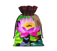 Lotus Flowers 1 bolsa de Navidad con cordón de 4.7 x 6.9 pulgadas, bolsa robusta para regalos y artículos esenciales de uso diario