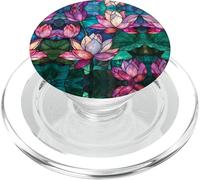 Lotus Flowers Boho Stained Glass Floral Art Stain Glass PopSockets PopGrip para MagSafe