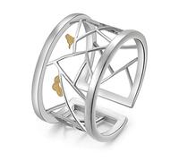 Lotus Fun - Anillo de plata de ley 925, diseño oriental de corte de papel, abierto, hecho a mano; regalo exclusivo para mujeres y niñas