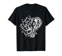 Lotus Half Elephant Tribal Ornamental Blanco Floral Boho Line Camiseta gráfica económica, Hombre, Negro, M