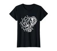Lotus Half Elephant Tribal Ornamental Blanco Floral Boho Line Camiseta gráfica económica, Mujer, Negro, S
