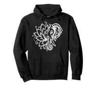 Lotus Half Elephant Tribal Ornamental Blanco Floral Boho Line Sudadera con Capucha