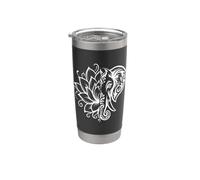 Lotus Half Elephant Tribal Ornamental Blanco Floral Boho Line Vaso térmico de acero inoxidable de doble pared