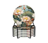 Lotus in The Pond - Juego de 6 posavasos de cerámica de estilo moderno para mesa de café para protección de mesa y decoración del hogar