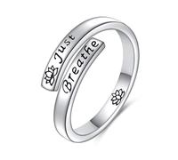 Lotus Just Breathe - Anillo de plata de ley 925, ajustable, inspirador, regalo para mujer