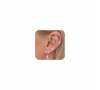 Lotus Karen Juego de aretes de cartílago de hélice para mujer, 4 pares de aros pequeños de plata de ley, aretes de aro hipoalergénicos, multiperforación, Plata