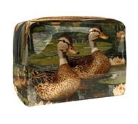 Lotus Leave Indian Runner Ducks - Neceser de viaje para mujer, bolsa grande de PVC para maquillaje, organizador con cremallera, multicolor, 18.5x7.5x13cm/7.3x3x5.1in, Neceser