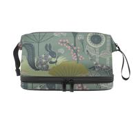 Lotus Leave with Bird Rabbit - Neceser de doble capa para mujeres y niñas, neceser de viaje, bolsa organizadora de maquillaje con compartimento para cepillos, multicolor, 27x15x14 cm/10.6x5.9x5.5 in,