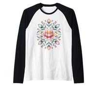 Lotus Mandala Floral Art Boho Bloom Naturaleza Diseño Camiseta Manga Raglan