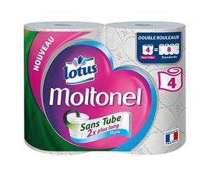 Lotus Moltonel sin tubo estilo papel higiénico 3 capas, 4 = 8 rollos blanco - Lote de 2