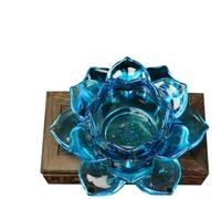 Lotus Outline - Portavelas de cristal para velas de té y velas flotantes, diseñado para un rendimiento constante de llama en interiores y exteriores (azul)