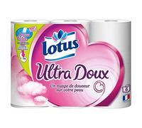 Lotus - Papel higiénico blanco ultra suave Aquatube X6 rollos, lote de 4