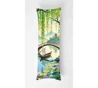 Lotus Pond Body Pillow Case Cover 40x120cm, Long Backrest Cushion Pillow Protector with Zipper, Decorative Bedding Pillowcase, Soft Body Pillow Cover for Couch Bedroom Landscape
