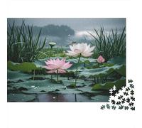 Lotus Pond Puzzle 1000 Piezass Material Reciclado Scenery After Rain Puzzles for Chicos y Chicas Ages 6 Years Up Educativo Game Challenge Parent Niño Toy 38x26cm/1000pcs