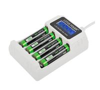 LOTUS POWER Cargador de Pilas Ni-MH Universal de 4 Ranuras y Juego de Pilas AAA de 1,2 V, 4 Ranura LCD y Recargables AAA (1 Cargador y 4 Pilas)