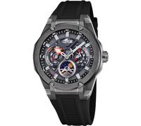LOTUS Reloj Analógico Hombre con Fase Lunar de Caucho Negro - Movimiento de Cuarzo - Calendario - Cristal Mineral de Alta Resistencia - Resistente al Agua 10 ATM - Multifunción 18946/6 Vortex