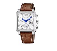 LOTUS Reloj Hombre 18851/1 Square Series Caja de Acero Inoxidable 316l Plateado Correa de Cuero Marrón