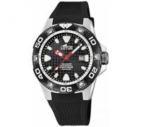 LOTUS Reloj Hombre Analógico de Caucho Negro - Movimiento de Cuarzo - Calendario - Cristal Zafiro de Alta Resistencia - Resistente al Agua 20 ATM 18927/D Diver