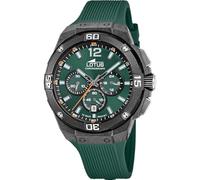 LOTUS Reloj Hombre Analógico de Caucho Verde - Movimiento de Cuarzo - Cronógrafo - Calendario - Cristal Mineral de Alta Resistencia - Resistente al Agua 10 ATM 18975/2 Chrono