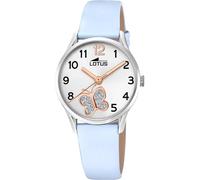 LOTUS Reloj Niña Analógico de Acero Inoxidable y Cuero Azul | Movimiento de Cuarzo, Reloj Infantil, Cristal de Alta Resistencia, Resistente al Agua 5 ATM, Clásico 18406/G