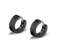 LOTUS STYLE Pendientes Aro Hombre - Aros Acero Inoxidable 316L - Cierre Seguro - Ligeros, Cómodos y Resistentes - Aros Hombre Negros 11.75 mm LS2160-4/5