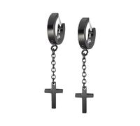 LOTUS STYLE Pendientes Hombre - Acero Inoxidable 316L Cruz Colgante - Cierre Seguro - Ligeros, Cómodos y Resistentes - Pendientes Negros 40.12 mm LS2173-4/2