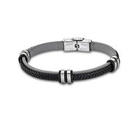 LOTUS STYLE Pulsera de piel LS1829-2/4 para mujer/hombre, gris y negro, D2JLS1829-2-4, un bonito regalo para Navidad, cumpleaños, día de San Valentín para la mujer, para el hombre, 22 centimeters,