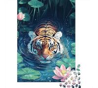 Lotus Tiger 1000 Pieces Puzzle for Adults, Paper Brain Teaser Lotus Tiger Jigsaw Puzzle Home Decor, Stress Relief 38x26cm/1000pcs