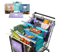 Lotus Trolley Bag - Bolsas de compras reutilizables (juego de 4), bolsas de comestibles con enfriador aislado y soporte para huevos/vino, plegables, lavables, bolsas multiusos (morado, turquesa, azul,