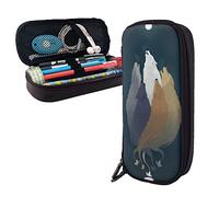 Lotus Wolf Chasing The Sun - Estuche de piel de gran capacidad para lápices, organizador de papelería con caja de almacenamiento con cremallera